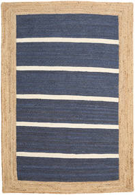 160X230 Jute Vloerkleed Modern Donkerblauw/Zwart ( India) Carpetvista