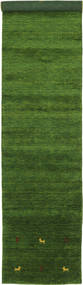 Gabbeh Loom Two Lines 80X350 Small Green Runner Wool Rug