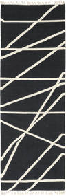  80X250 Abstract Small Cross Lines Rug - Black/Off White Wool