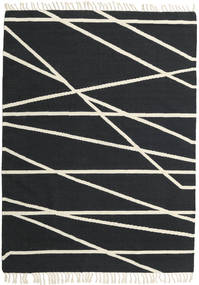  140X200 Abstract Small Cross Lines Rug - Black/Off White Wool
