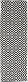 Torun 80X300 小 ブラック/ホワイト チェック 細長 綿 ラグ 絨毯