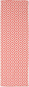  80X250 Checkered Small Torun Rug - Coral Red/White Cotton