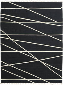 Cross Lines 250X350 Large Black/Off White Abstract Wool Rug 