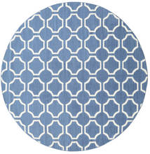 London Ø 225 Blue/Off White Geometric Round Wool Rug