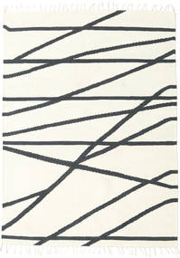 140X200 Abstract Small Cross Lines Rug - Off White/Black Wool