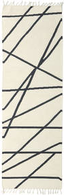 Cross Lines 80X350 Pequeño Blanco Crudo/Negro Abstracta Pasillo Alfombra De Lana