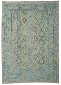 Tapete Oriental Kilim Afegão Old Style 206X291 Cinzento/Verde (Lã, Afeganistão)
