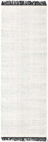  80X350 Cor Única Pequeno Barfi Tapete - Preto/Branco Lã