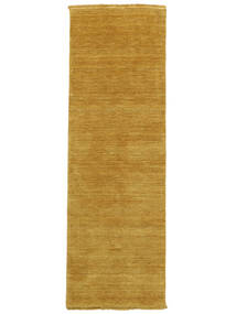  80X300 Plain (Single Colored) Small Handloom Fringes Rug - Mustard Yellow Wool