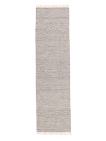  80X250 Plain (Single Colored) Small Melange Rug - Grey Wool