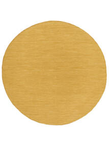  Wool Rug Ø 300 Kelim Loom Yellow Round Large 