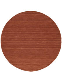 Kelim Loom Ø 250 Large Rust Red Plain (Single Colored) Round Wool Rug 