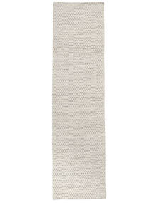 80X340 Plain (Single Colored) Small Kilim Honey Comb Rug - Beige Wool, 