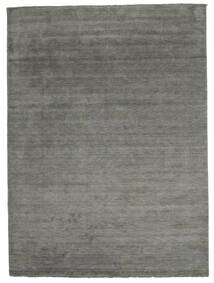  400X500 Plain (Single Colored) Large Handloom Fringes Rug - Dark Grey Wool