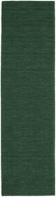 Teppichläufer 80X500 Einfarbig Kelim Loom - Waldgrün