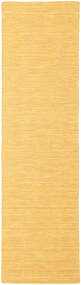  80X400 Plain (Single Colored) Small Kilim Loom Rug - Yellow Wool