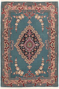 Isfahan Seidenkette Teppich 85X123 Dunkeltürkis/Dunkelgrau Wolle, Persien/Iran