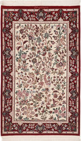 80X128 絨毯 オリエンタル イスファハン 絹の縦糸 ベージュ/レッド (ウール, ペルシャ/イラン)