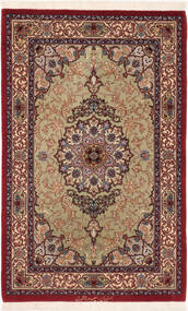 83X135 Isfahan Seidenkette Teppich Orientalischer Beige/Dunkelrot (Wolle, Persien/Iran)