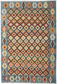 Kelim Afghan Old Style Tæppe 204X294 Mørkegrå/Grå Uld, Afghanistan Carpetvista
