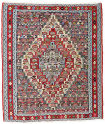  127X147 Kilim Senneh Fine Rug Red/Grey Persia/Iran Carpetvista