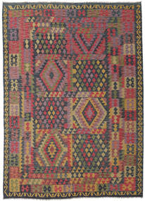 209X288 Tapis Kilim Afghan Old Style D'orient Rouge/Gris Foncé (Laine, Afghanistan) Carpetvista