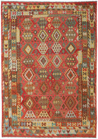  242X348 Kilim Afghan Old Style Rug Brown/Red Afghanistan Carpetvista