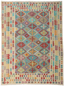  Orientalischer Kelim Afghan Old Stil Teppich 256X340 Beige/Grau Großer Wolle, Afghanistan Carpetvista