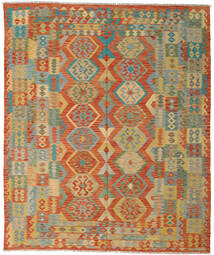 249X297 Tapis D'orient Kilim Afghan Old Style Vert/Orange (Laine, Afghanistan) Carpetvista