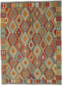 175X239 Tapis D'orient Kilim Afghan Old Style Vert/Rouge (Laine, Afghanistan) Carpetvista