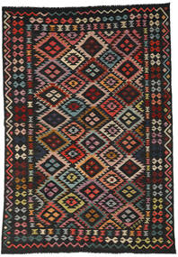 199X296 Kelim Afghan Old Style Teppe Orientalsk Mørk Grå/Rød (Ull, Afghanistan) Carpetvista