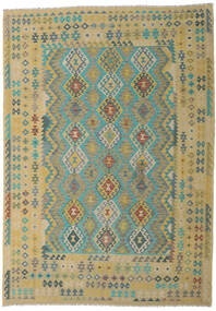  Orientalisk Kelim Afghan Old Style Matta 246X347 Orange/Grå Ull, Afghanistan Carpetvista