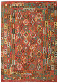  Kilim Afghan Old Style Rug 247X353 Wool Brown/Red Large Carpetvista