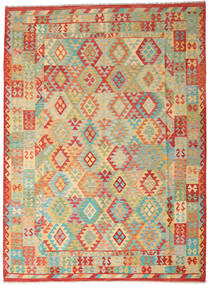  Kilim Afghan Old Style Tapis 253X347 De Laine Vert/Beige Grand Carpetvista