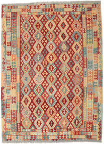 252X344 絨毯 オリエンタル キリム アフガン オールド スタイル ベージュ/レッド 大きな (ウール, アフガニスタン) Carpetvista