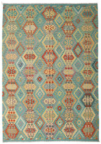 Kelim Afghan Old Stil Teppich 245X349 Grün/Beige Wolle, Afghanistan Carpetvista