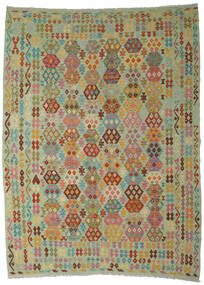 Kelim Afghan Old Stil Teppich 250X350 Grün/Braun Großer Wolle, Afghanistan Carpetvista
