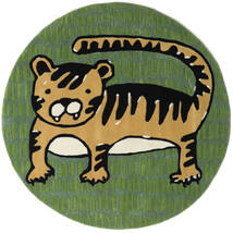 Cool Cat Dětský Koberec Ø 150 Malý Zelená/Hořčicově Žlutá Oválný Vlněný