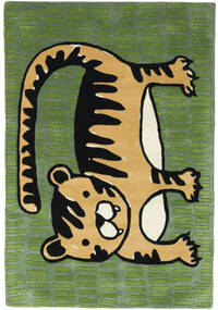  120X180 Tapis Enfant Shaggy Petit Cool Cat - Vert/Jaune Moutarde Laine