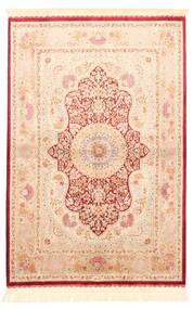 絨毯 オリエンタル クム シルク 100X147 ベージュ/レッド (絹, ペルシャ/イラン)