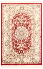  Oriental Qum Silk Rug 96X144 Beige/Red Silk, Persia/Iran