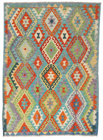  Kelim Afghan Old Stil 124X171 Wollteppich Grau/Orange Klein Carpetvista