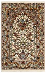 130X201 絨毯 オリエンタル イスファハン 絹の縦糸 茶色/ベージュ ( ペルシャ/イラン)
