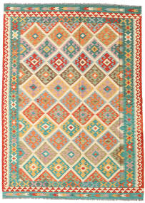 176X249 Tapis D'orient Kilim Afghan Old Style Beige/Vert (Laine, Afghanistan) Carpetvista
