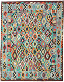 Kelim Afghan Old Stil Teppich 306X391 Grün/Beige Großer Wolle, Afghanistan Carpetvista