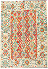 209X298 Kelim Afghan Old Style Matot Matto Itämainen Beige/Punainen (Villa, Afganistan) Carpetvista