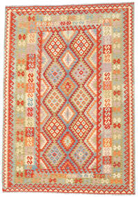  Orientalisk Kelim Afghan Old Style Matta 203X290 Beige/Röd Ull, Afghanistan Carpetvista