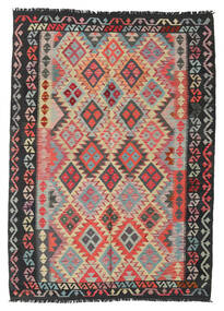  135X181 Kelim Afghan Old Style Tæppe Mørkegrå/Rød Afghanistan Carpetvista