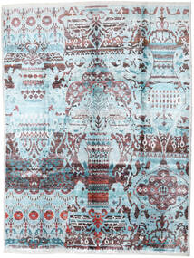 絨毯 Sari ピュア シルク 275X363 ライトブルー/グレー 大きな (絹, インド)