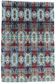 絨毯 Sari ピュア シルク 205X312 ブルー/グレー (絹, インド)